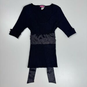 Say What? U.S.A Vintage Y2K Black Knit Sweater Top Satin Bow Size Medium Goth